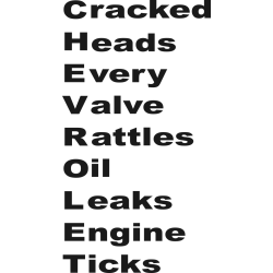 Chevrolet cracked heads valves rattles oil leaks engine ticks funny sticker