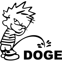 Funny Calvin Peeing on DOGE Sticker Decal Car Truck Window Vinyl Crypto