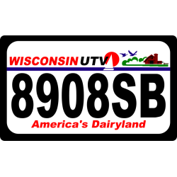 Wisconsin UTV License Plate   Printed On Aluminum - Registration Number Required
